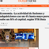 Economa.- La actividad de fusiones y adquisiciones cae un 4% hasta mayo pero sube un 51% el capital, segn TTR Data